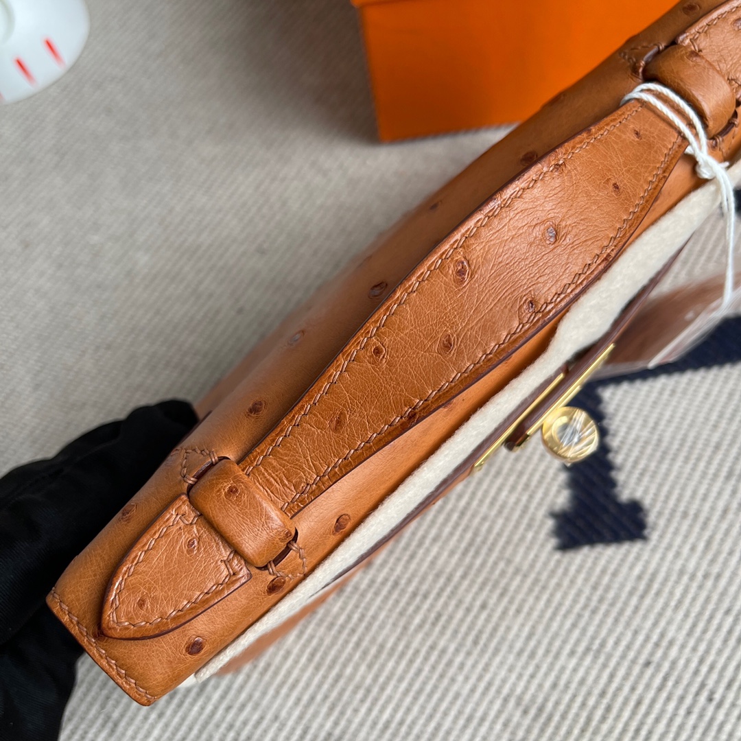 에르메스 미니 켈리백22 골드브라운 금장 타조가죽